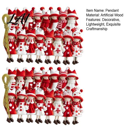 Natural Wood Craft Decor Red And White Doll Hanging Pendants for Christmas Tree Decorative Wooden Girls Festive Party Supplies Ornament Seasonal