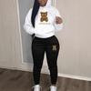 Womens Comfortable Hooded Sweatshirt Jogger Pants Set With Bear Print Color-Block Design Streetwear
