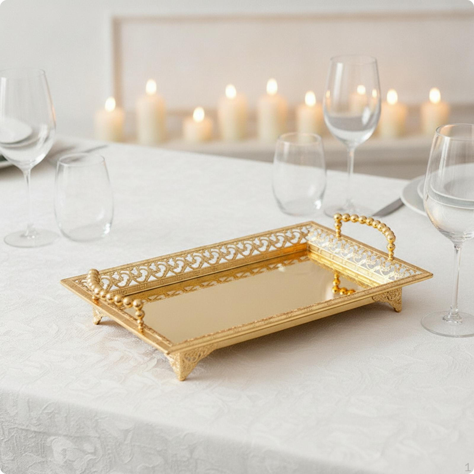Mirrored Tray with Handles Ornate Openwork