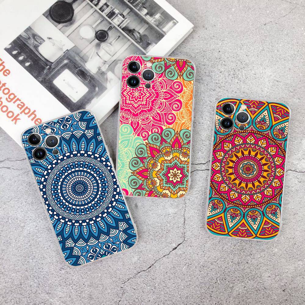 Mandala Painting For iPhone 11 12 13 14 15 16 17 Pro Max Plus 13 Mini Silicone Soft Transparent Back
