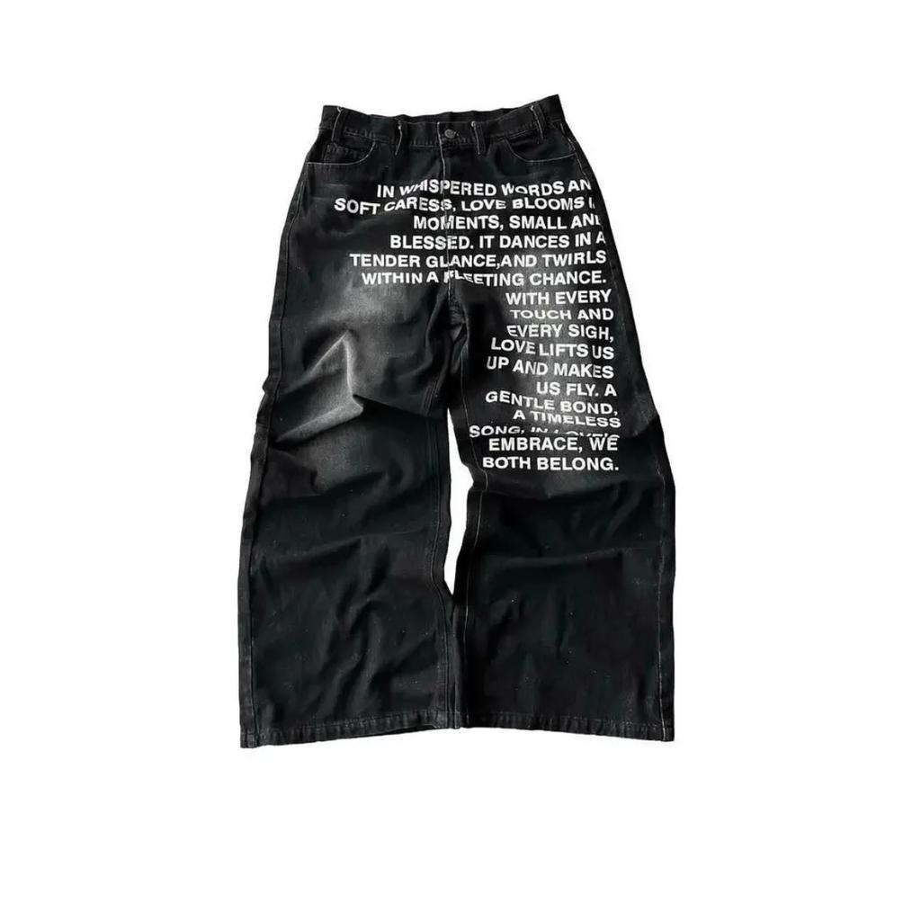 ZYLLO Vintage Letter Print Women Man Jeans Y2k Harajuku Washed Wide Leg American Style Denim Pants Baggy Hip Hop Streetwear