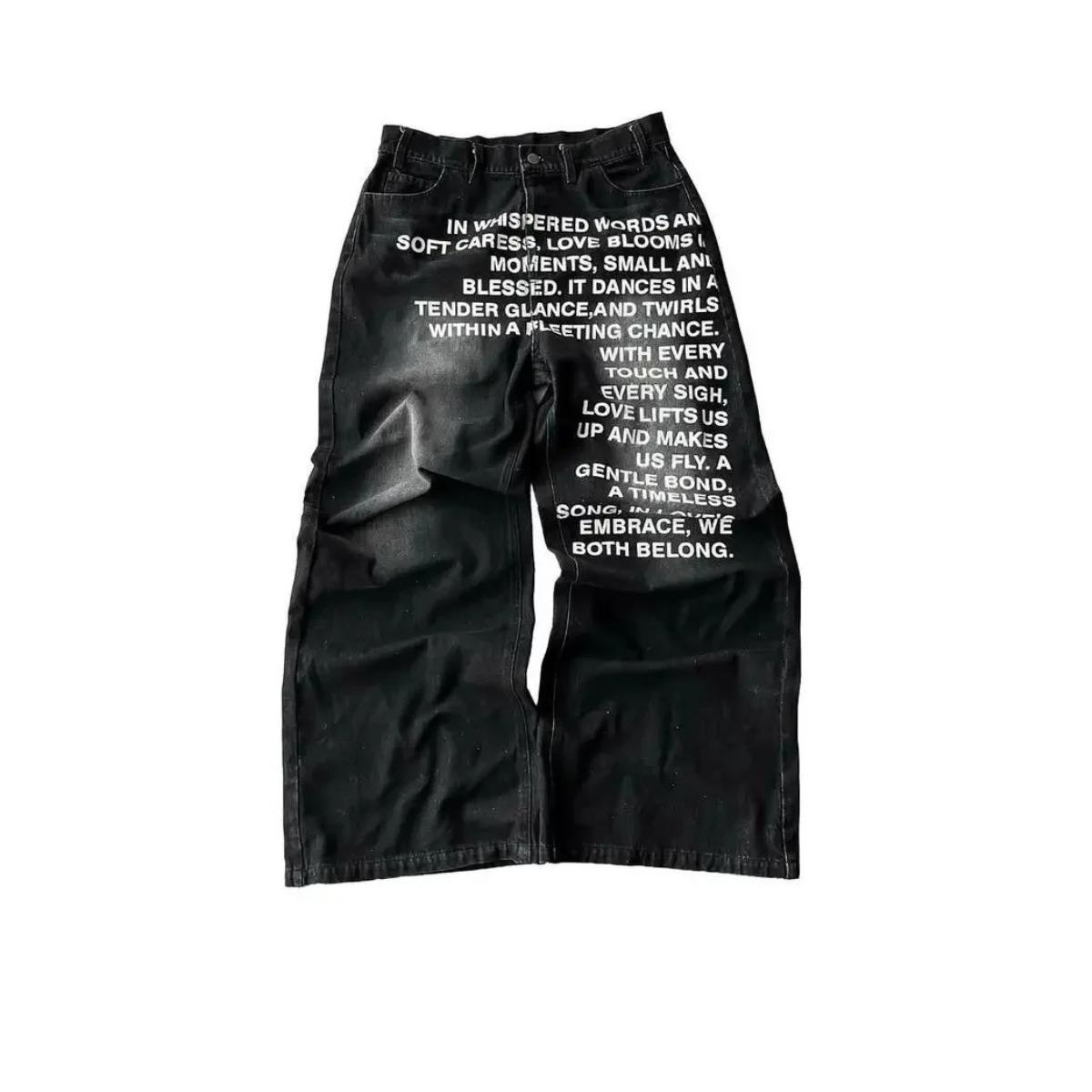 ZYLLO Vintage Letter Print Damen Mann Jeans Y2k Harajuku Gewaschen Weiter Bein Amerikanischer Stil Denim Hose Baggy Hip Hop Streetwear XXL schwarz