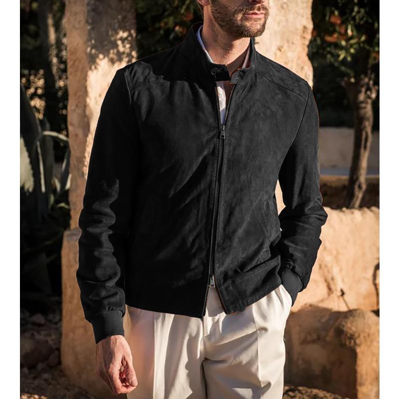 Nouvelle veste coupe-vent décontractée en daim de couleur unie pour homme