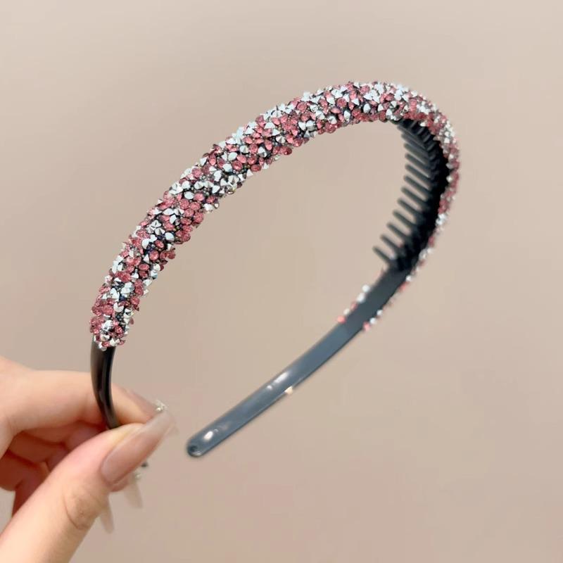 Bentiță elegantă de catifea cu strasuri, cu dinți, antiderapantă și elastic de păr pentru femei