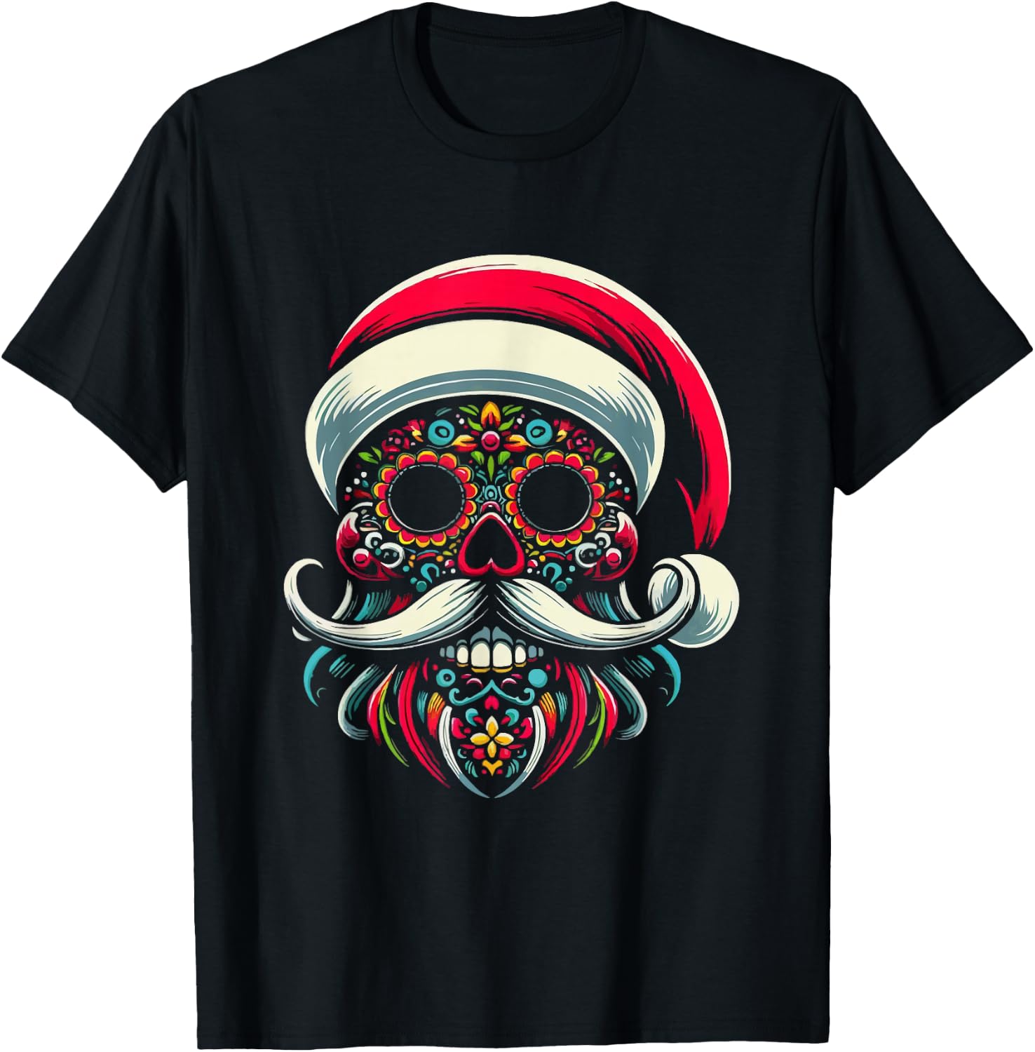 Colorful Sugar Skull Santa Holiday Delight for Men Women T-Shirt XXL
