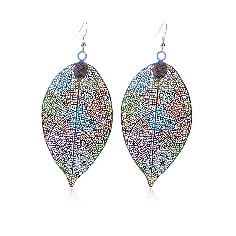 Colorful Leaf Print Stud Earrings - European  American Fashion Jewelry