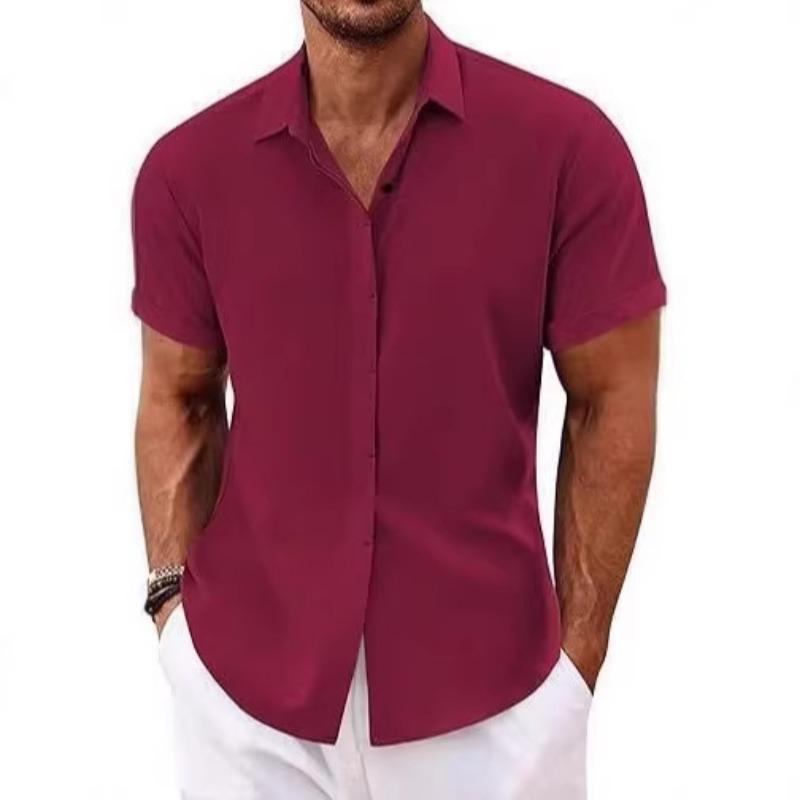 Summer Men's Linen Short Sleeve Shirt Casual Button Down Versatile Simple Top