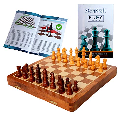 

Stonecraft Handmade Premium Wood Chess Set - 26cm x 26cm - Rosewood Folding Magnetic Set with Storage Compartment