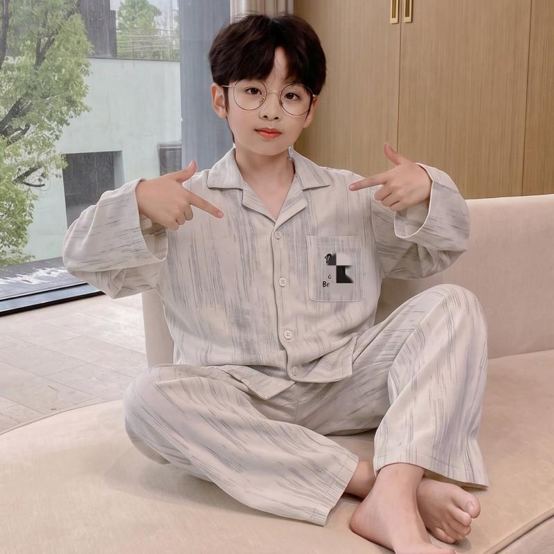 Boys Cotton Pajama Set Long Sleeve Open Front Cartoon Print Home Wear Kids Teens