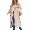 Women Autumn Classic Double Breasted Long Trench Jacket with Belt Female Solid Color Lapels Long Sleeve Pockets Windbreaker Coat