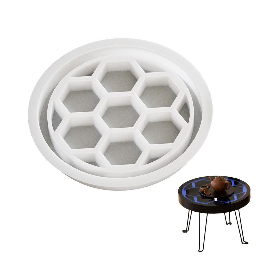 Creative Designs Large Round Silicone Mold Accessory for Crystal Epoxy Resin Tabletops Honeycomb and River Patterns