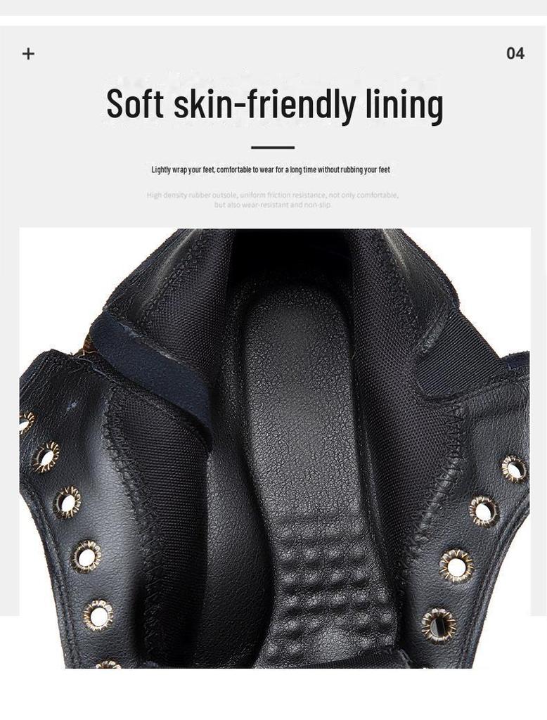 Męskie buty Martin do połowy łydki - Zimowe plus aksamit, Skórzane buty z wysoką cholewką i grubą dwuwarstwową podeszwą z krowiej skóry.