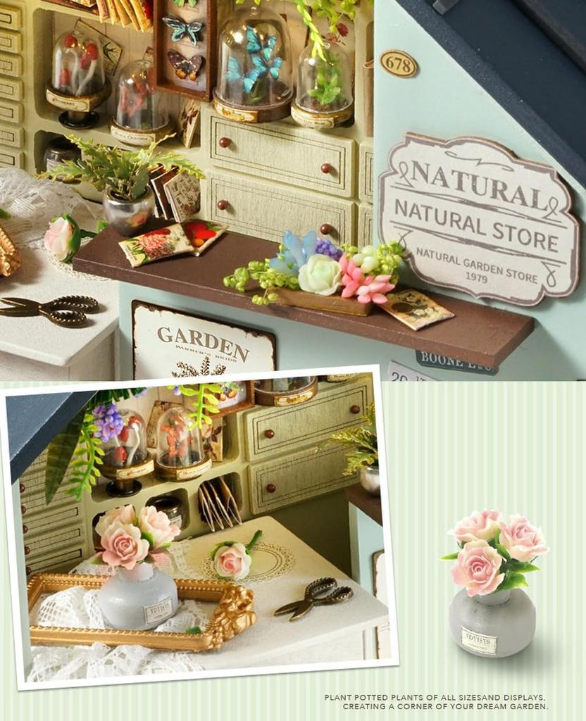 Moin Moin Dollhouse Miniature DIY Kit Scale Instructions Interior General Green LED Light Acrylic Case Music Box 2504dh458 Set, 1/24 [English