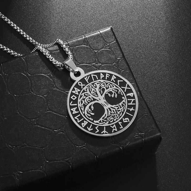 Fashion Personality Tree of Life Round Brand Pendant Necklace Creative Stainless Steel Necklace Jewelry for Men and Women