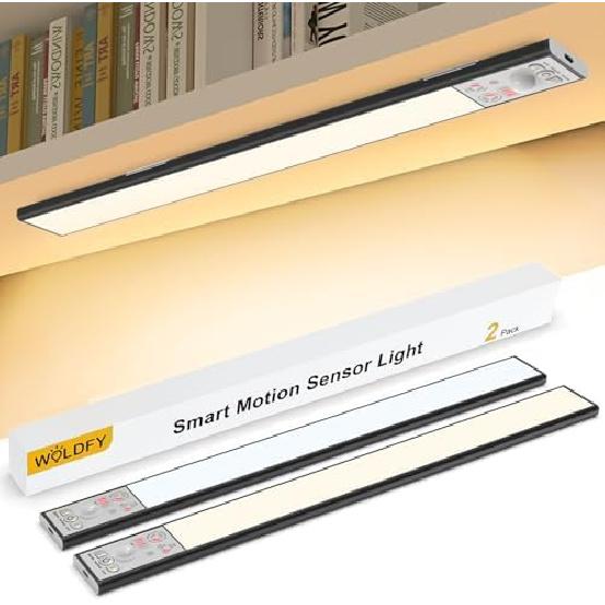 3 Color Tempers Dimmable Under Cabinet Lights Wireless[2 Pack], Rechargeable LED Motion Sensor Lighting Indoor, Magnetic Closet Lights (Silver-2