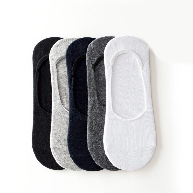 5 Pairs Mens Boat Socks Summer Large Plus Size 38-47 Non-slip Silicone Invisible No Show Sock Slippers Cotton Black Sporty Meias