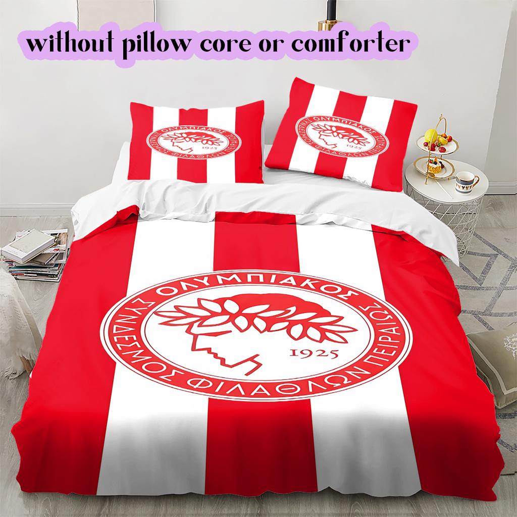 Olympiacos F.C Pattern Bedding Quilt Set Quilt Cover Pillowcase Home Decoration Birthday Gift (1 * duvet cover + 2 * pillowcase, without core)