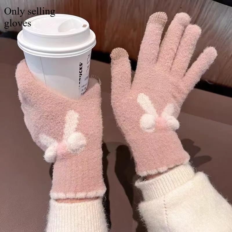 Touchscreen Knitted Gloves for Women  Autumn and Winter Knitted Yarn for Warmth Five Finger Cute Students