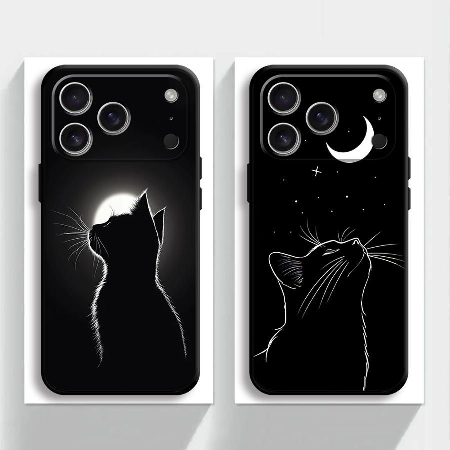 Hülle für Apple iPhone 17 Pro Max 14 15 Pro 7 8 13 11 12 Air XR XS MAX 16 Funda Handyhülle Schwarze Mondkatze