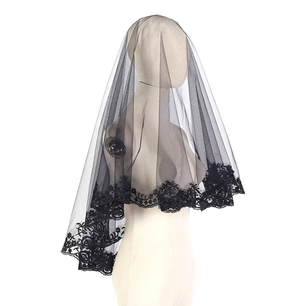 Mørkt slør Blonder Slør Mantilla Hodeplagg Bryllup Hårtilbehør Svart Bryllupsslør Skjerf Blonder Svart Slør