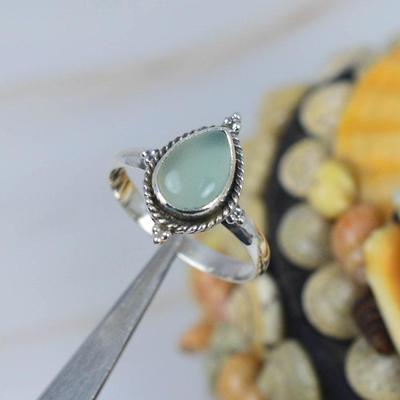 Aqua Chalcedony Gemstone Ring, Bohemian Ring, Handmade Ring, 925 Sterling Silver, Gift For Her, Statement Ring