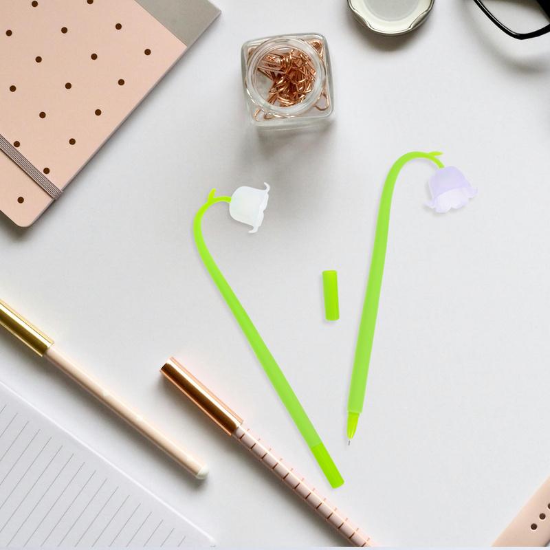10Pcs Lily of Cute Gel Pens Plastic Flower Shaped Pens Smooth Writing Student Supplies Prize Gifts Bulk