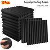 1/12 Pièces Nouvel Isolant Phonique Mousse Insonorisante Rainure Triangulaire Panneau Acoustique Insonorisé 30x30x2.5cm Carreau de Mousse Cale
