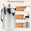 Stainless Steel Water Pitcher with Lid & Handle Large Capacity Cold Drink Kettle Milk Frothing Jug for Beverage Tea Juice Coffee