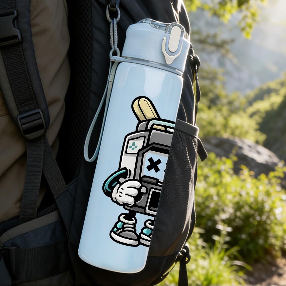 1PC Vintage Metal Robot Figure 750ml Color Plastic Sports Water Bottle Leakproof Flip Straw Lid Suitable for Sports Office Home Use