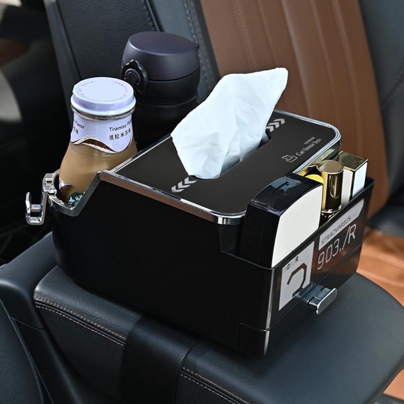 Multifunktionaler Auto-Armlehnen-Aufbewahrungsbox-Wasserbecherhalter, universeller Armlehnen-Taschentuchhalter fürs Auto mit Getränkehalter