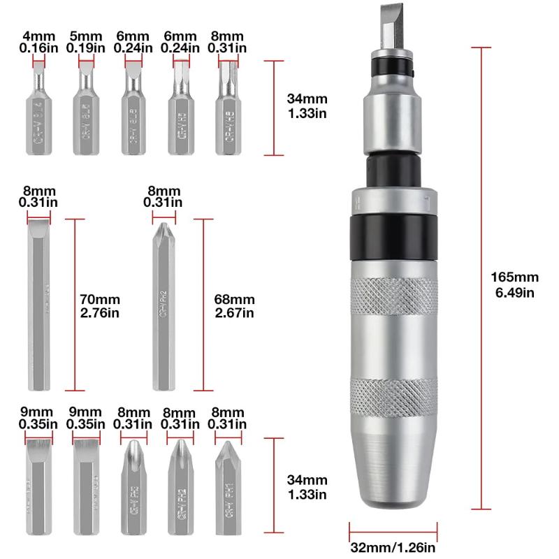 13pcs/Set Chrome Vanadium Steel Impact Screwdriver Set Household Electric Screwdriver Cordless Screwdriver Impact Driver