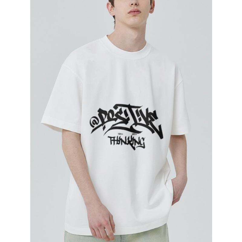 Oversized White T Shirt with Postive Thinking Graffiti Print for Casual Streetwear Style