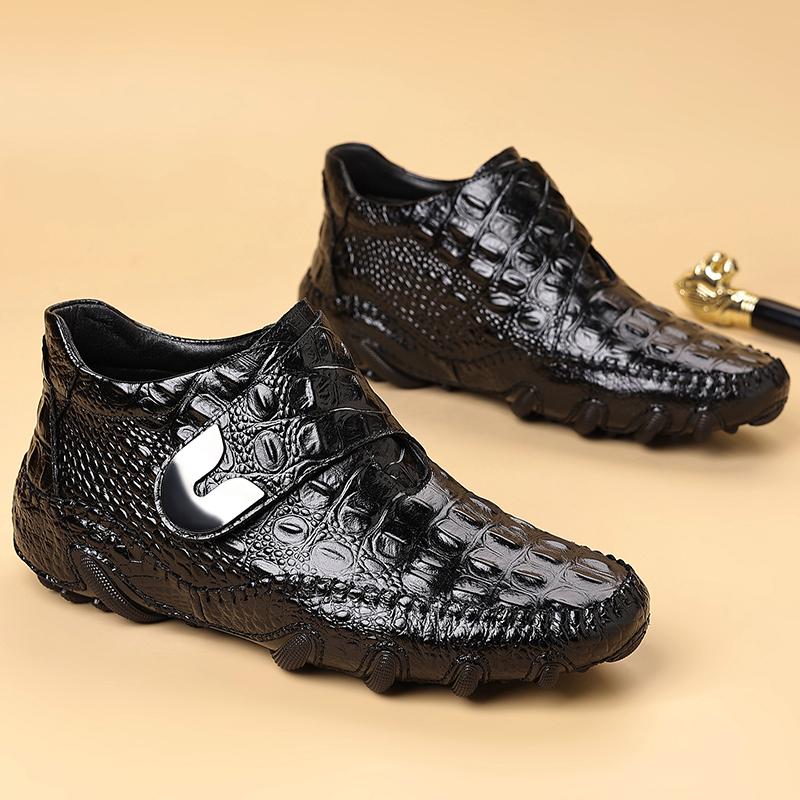 

Мода Мода Кожа с узором крокодила Мужские повседневные ботильоны Роскошный бренд Бизнес Комфорт Натуральная кожа Ботинки Высококачественные ботинки 44 чёрный