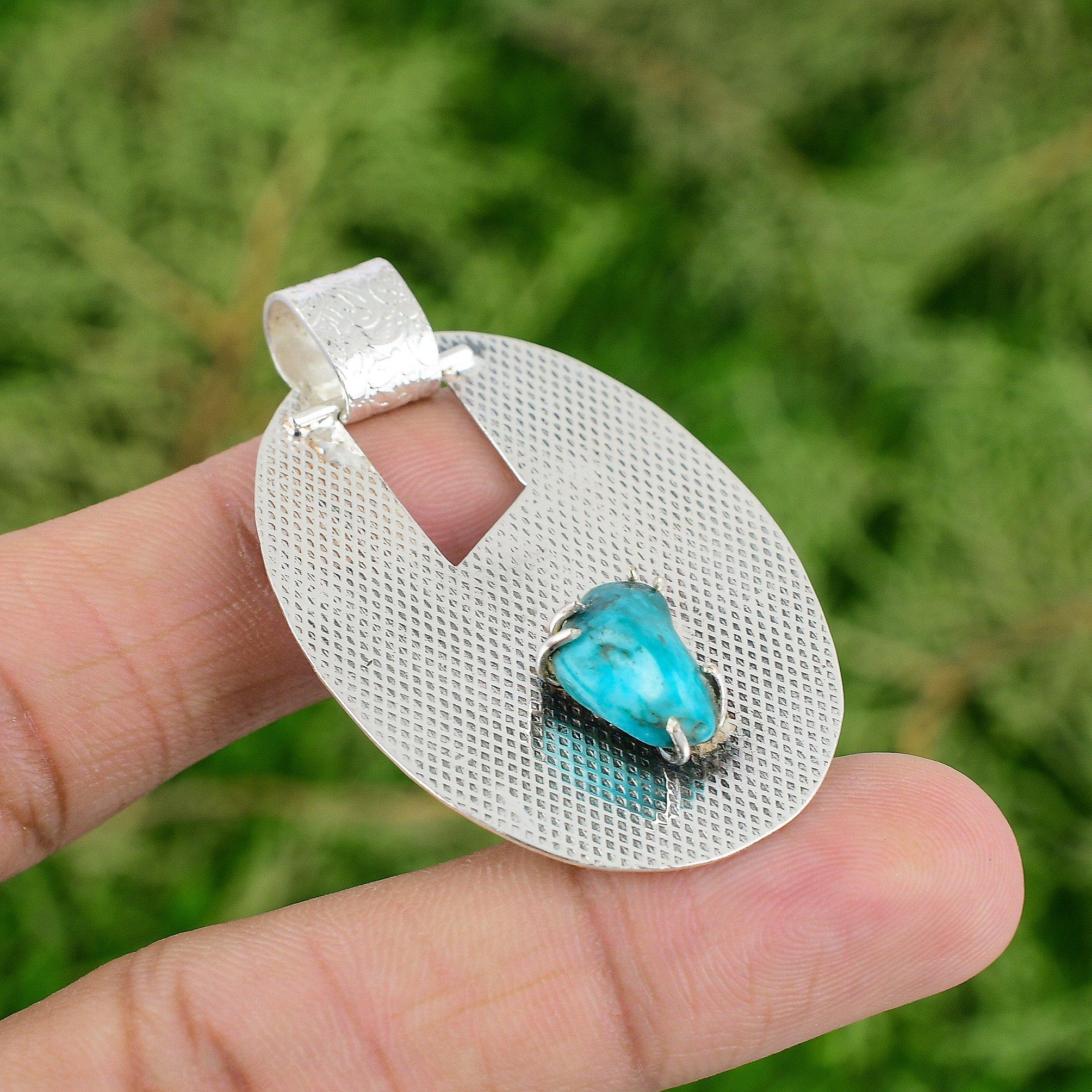 

Octagon Tibetan Turquoise Rough Stone Bezel Ethnic Pendant Jewelry 925 Silver