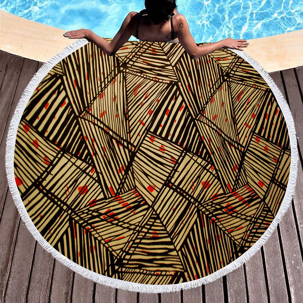 Marble Geometric Pattern Round Beach Towel, Soft Yoga Meditation Mat Picnic Rug Microfiber Lightweight Beach Towels for Boy Girl