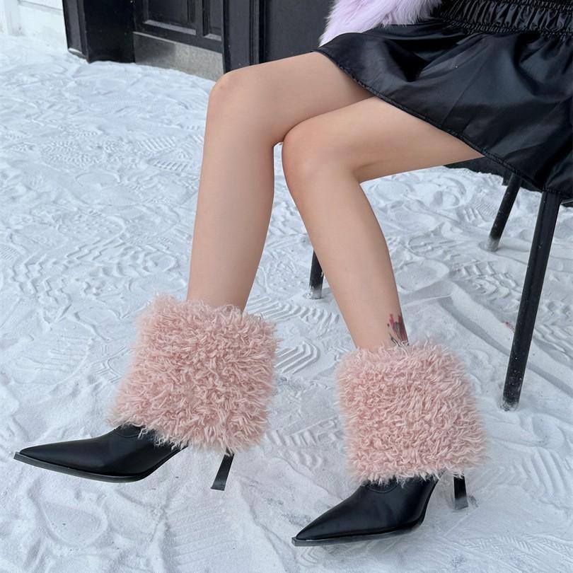 2025 Autumn and Winter New Fashion Versatile Lamb Wool Warm Fashion Stiletto Short Boots Women's Wear Pointed Low