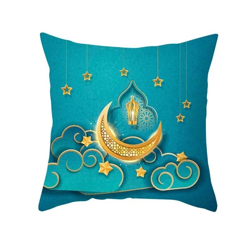 Islamic Eid Mubarak Decorative Pillowcase Home Decor Sofa Cushion Cover Ramadan Cotton Mosque Muslim Pillowcase 45X45CM