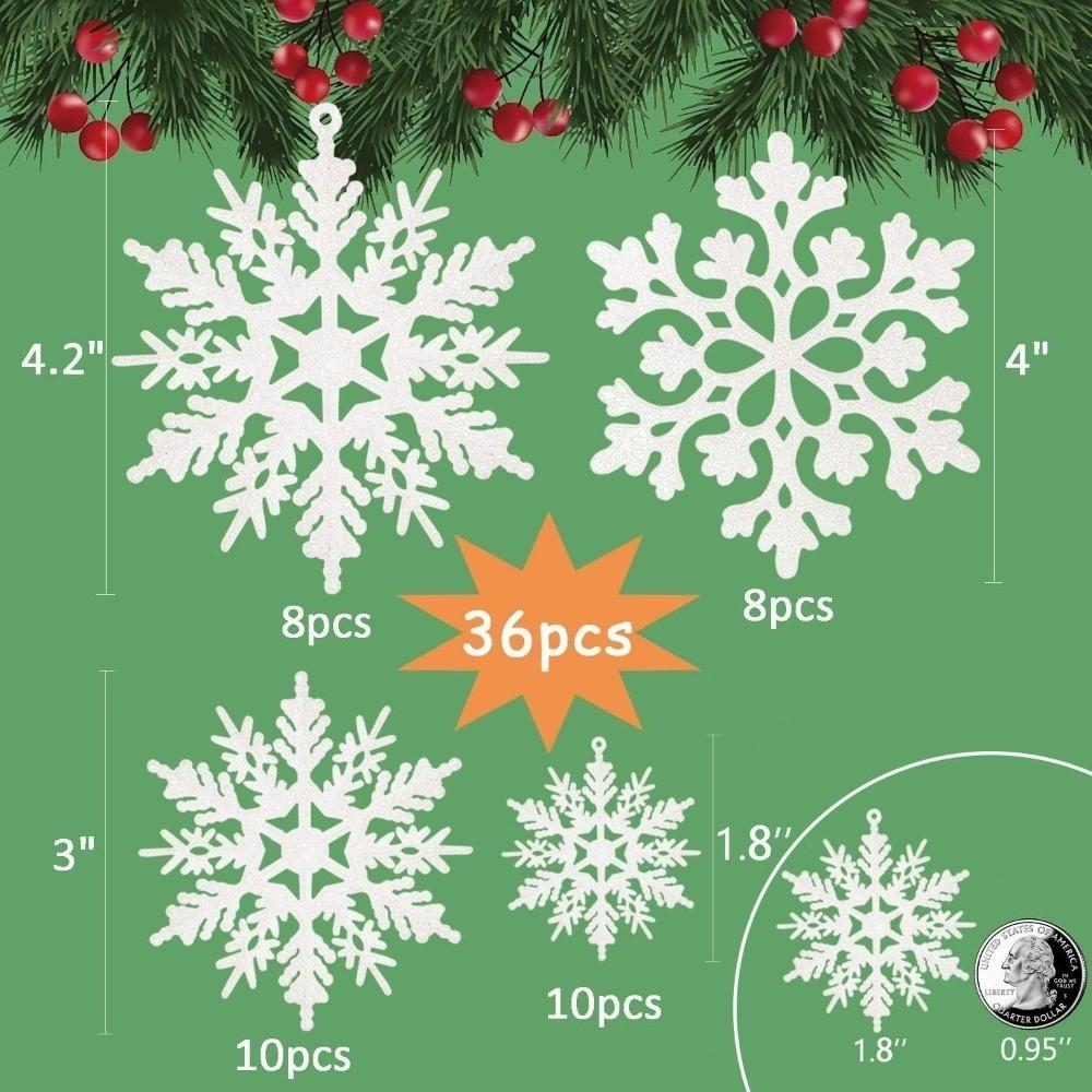 18/36pcs Merry Christmas Paper Snowflakes Glitter White Double-Sided Xmas Tree Pendants Lightweight Snow Flakes Charm