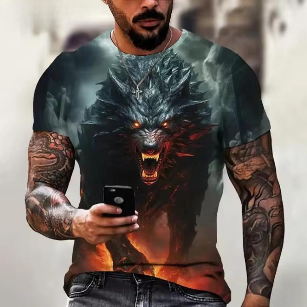 New Ferocious Animal Pattern 3D Printed Men's Street Round Neck Short Sleeved T-shirt