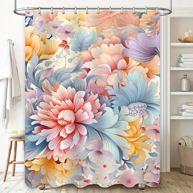 Modern Boho Floral Shower Curtain Watercolor Soft Tones Decorative Bathroom Liner Set With Hook For Home Bathing Room Decoration