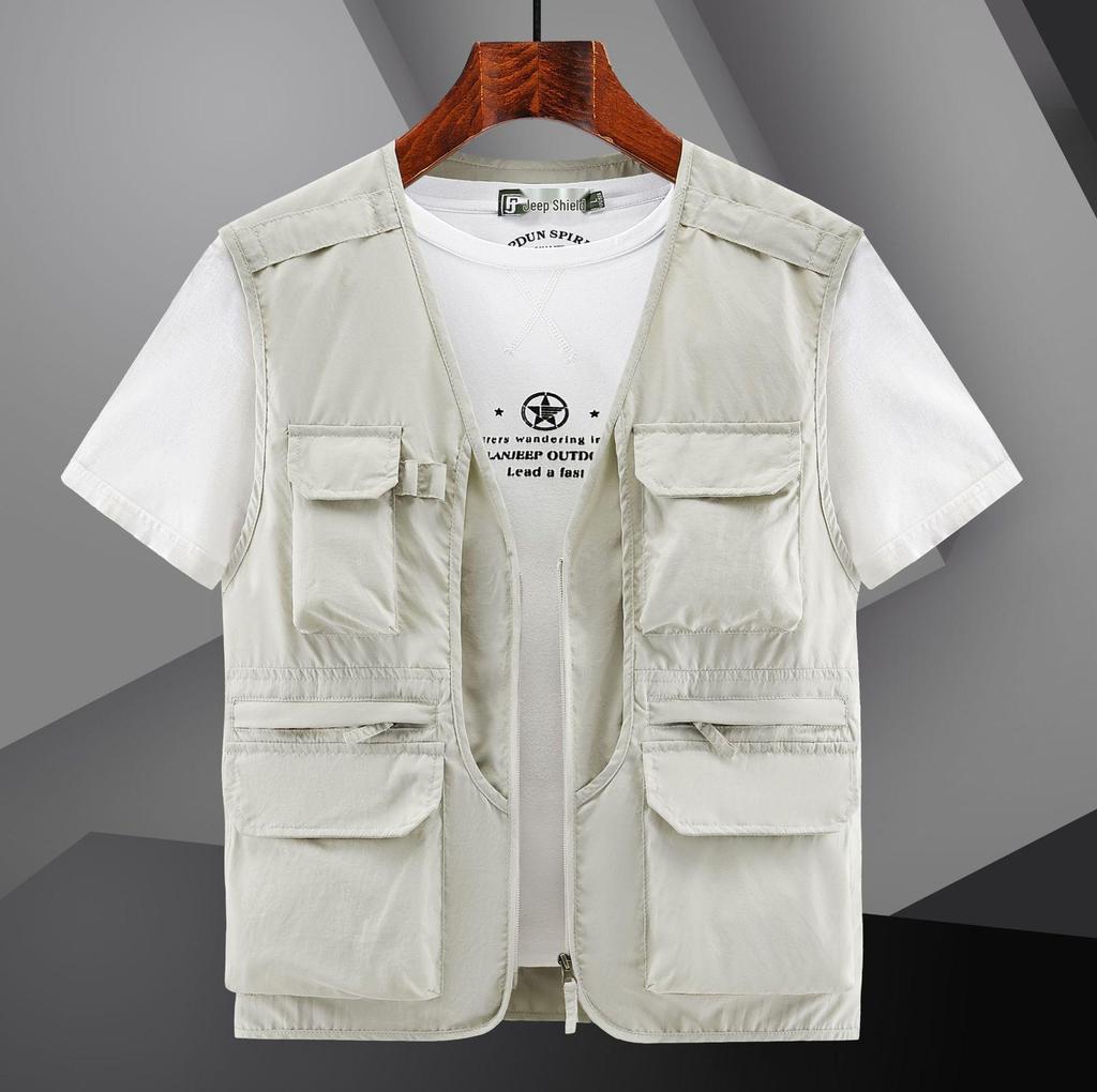 Men's Quick-Drying Multi-Pocket Vest for Outdoor, Plus Size, V-Neck, Perfect for Spring, Autumn, and Fishing