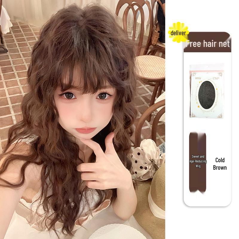 Age-Reducing Woolly Curl Wig for Women - Long Lolita Water Wave Hair with Lazy Bangs