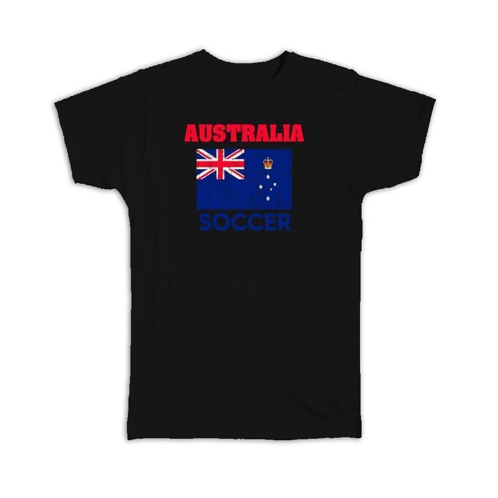 Gift T-Shirt : Australia Distressed Flag Soccer Football Team Australian Country S