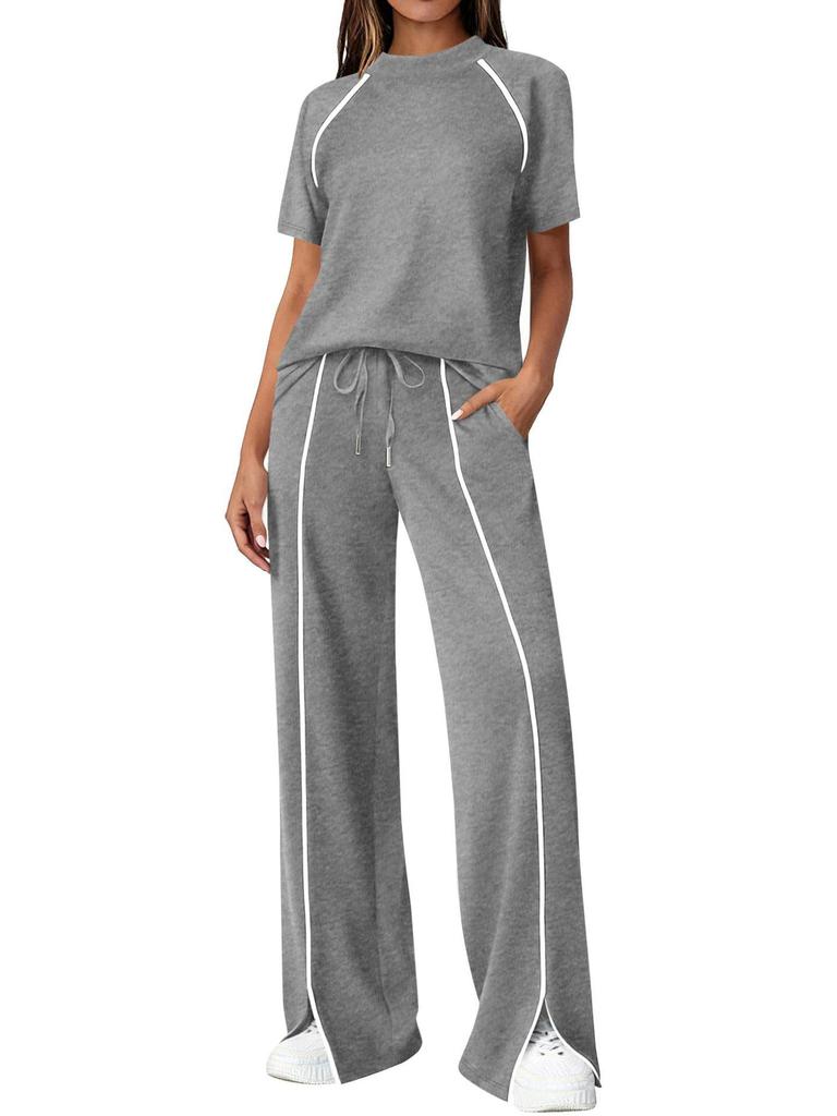 2026 Women's Round Neck Ribbed Casual Hoodie and Pants Set