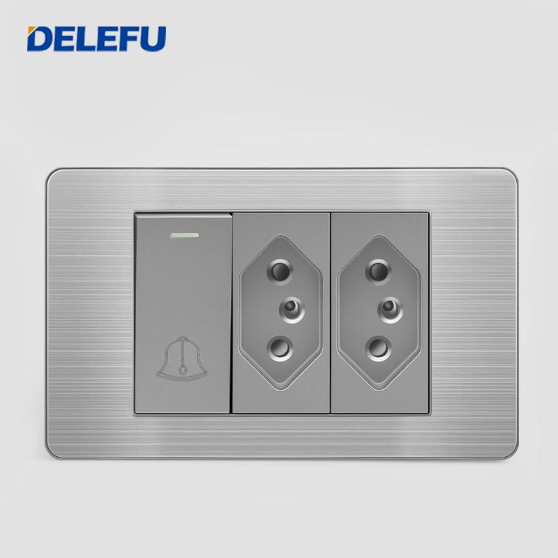 DELEFU Brazilian Model 118 Type 10A/20A Stainless Steel Grey Durable PC USB Socket with Type-C 20W Fast Charging