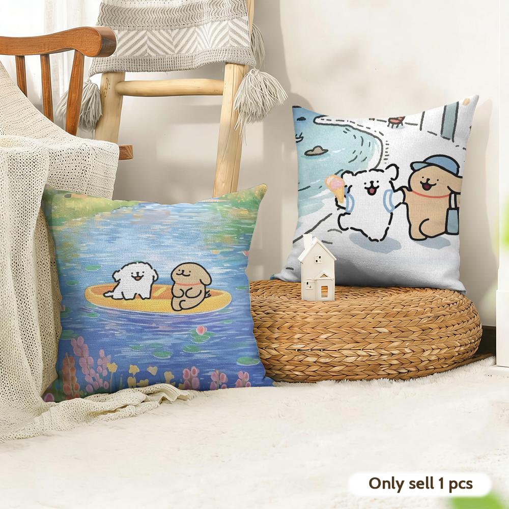 Cartoon Mmaltese Dog Lline Dog Cushion Cover Organic Linen Square Pillow Case Durable Nonallergenic And Kind To Skin