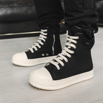 Pantofi casual din pânză pentru bărbați și femei, High Street, High Tops, Pantofi de skate cu talpă plată, Adidași unisex la modă, cu șireturi, Negri