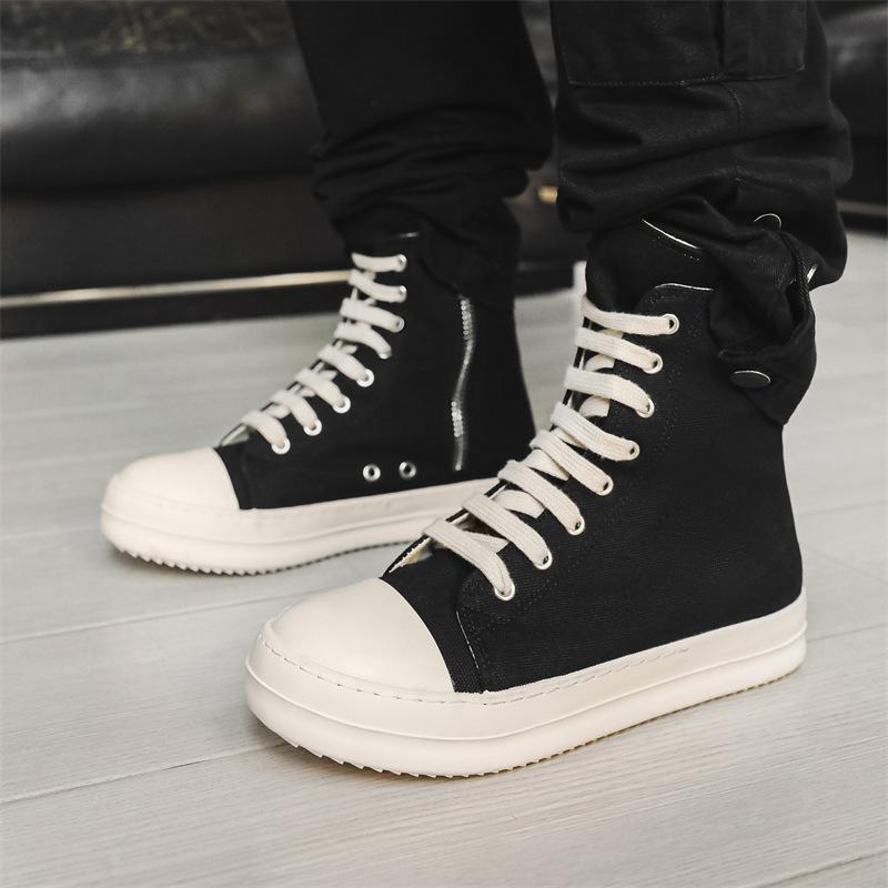 Chaussures Décontractées en Toile pour Hommes Femmes High Street Hautes Plates Style Skate Unisexes Tendance Lacets Noirs Baskets
