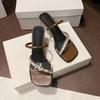Summer Crystal Clear Band Square Slippers Women's Square Head Open Toe Fine Strap Anti-slip Wear-resistant Heels