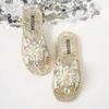 Fashion Gold Crystal Flower Slippers Women Summer Round Toe Shoes Women's Sandals Outdoor Flats Bling Slides Large Size Luxury Flip Flop